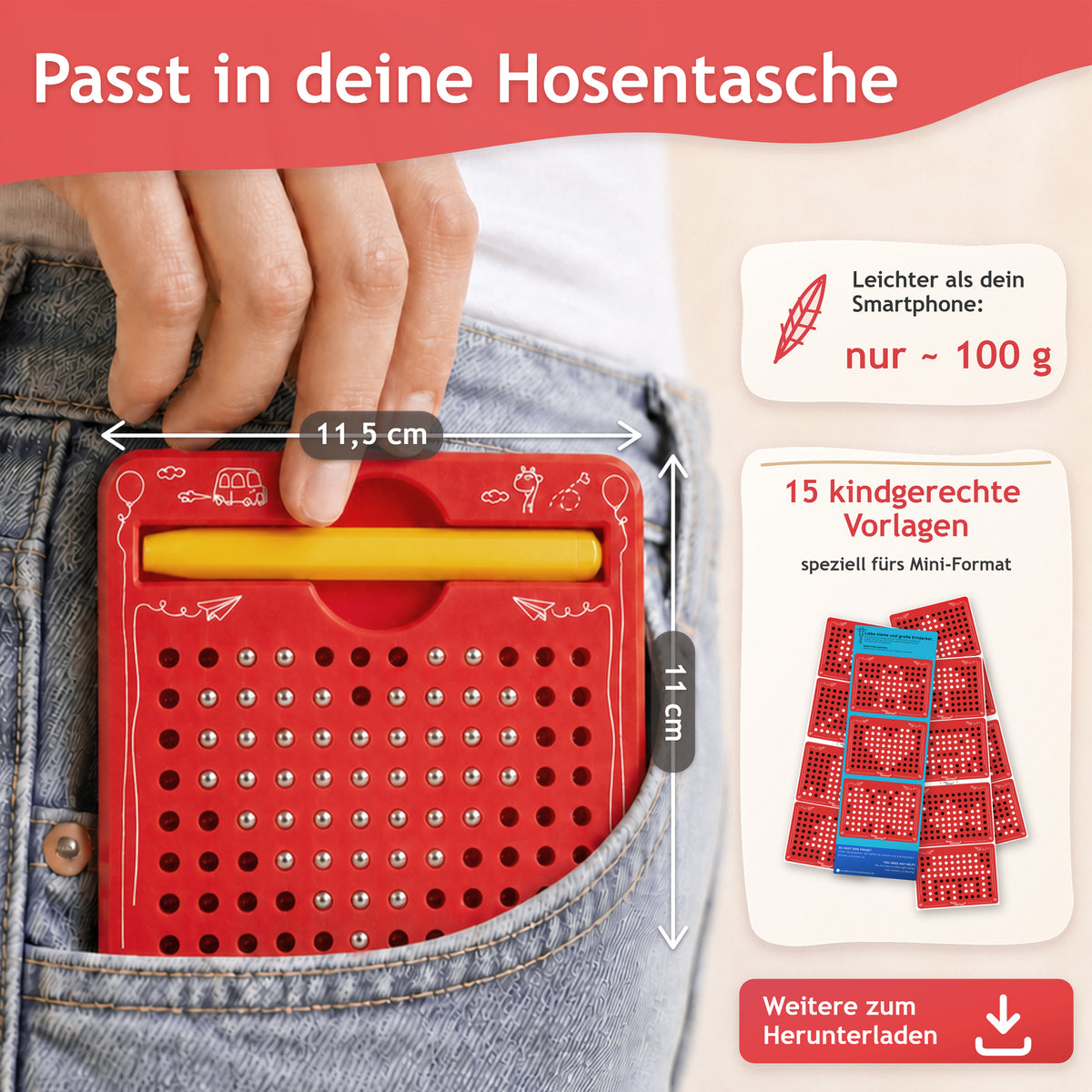 Magnetische Zeichentafel S Mini mit Kugeln – Magnetspiel ab 3 Jahren im Taschenformat für Wartezimmer & Alltag