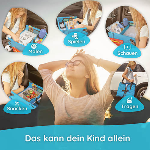Kinder Reisetisch – Stabiles Knietablett für Auto & Flugzeug mit Tablet-Halterung & Spielvorlagen